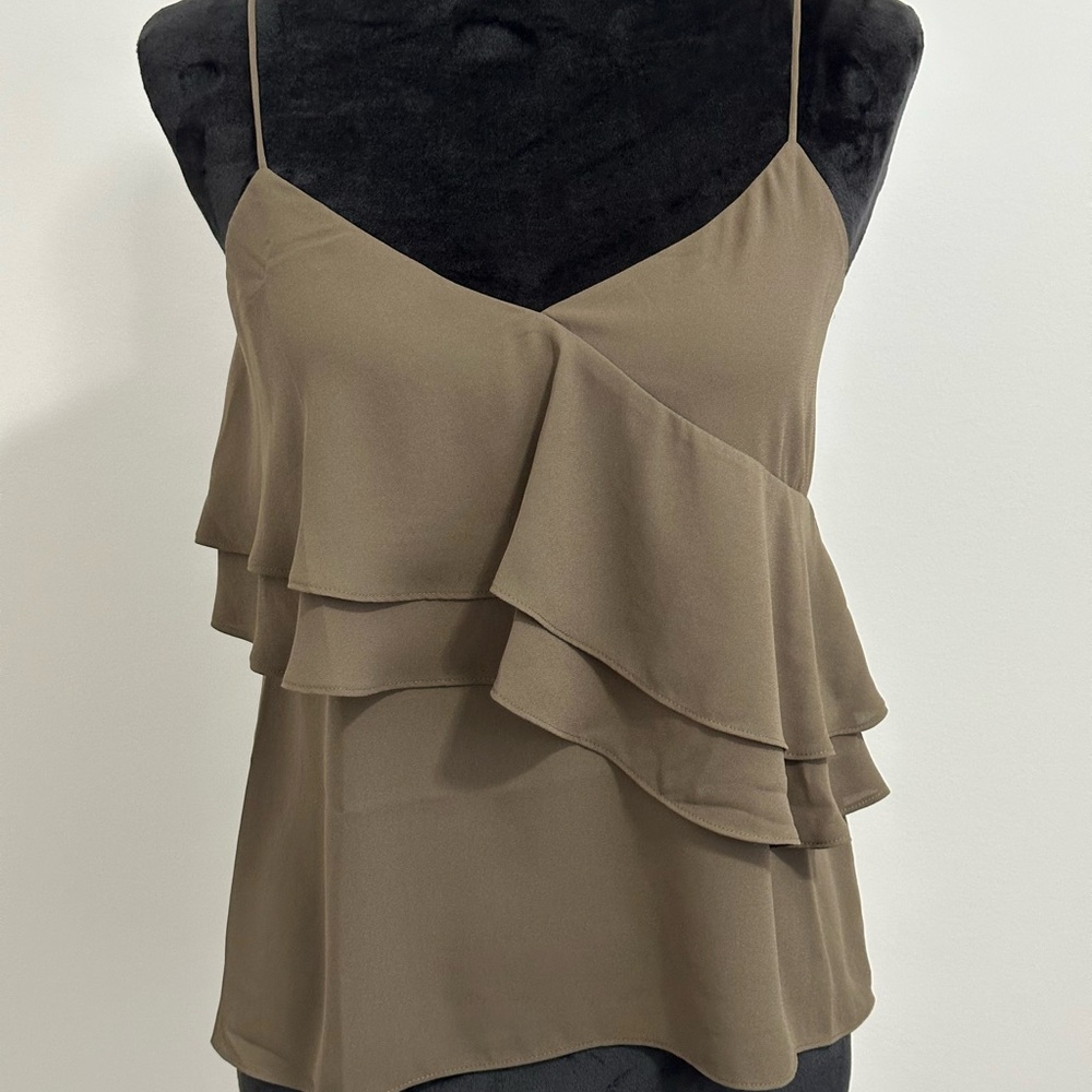 J. Crew Green Asymmetrical Ruffled Camisole